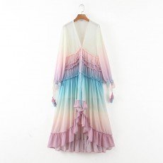Best Sale Fashion Elegant Muslim stitching National style vintage double pocket Plaid islamic dress